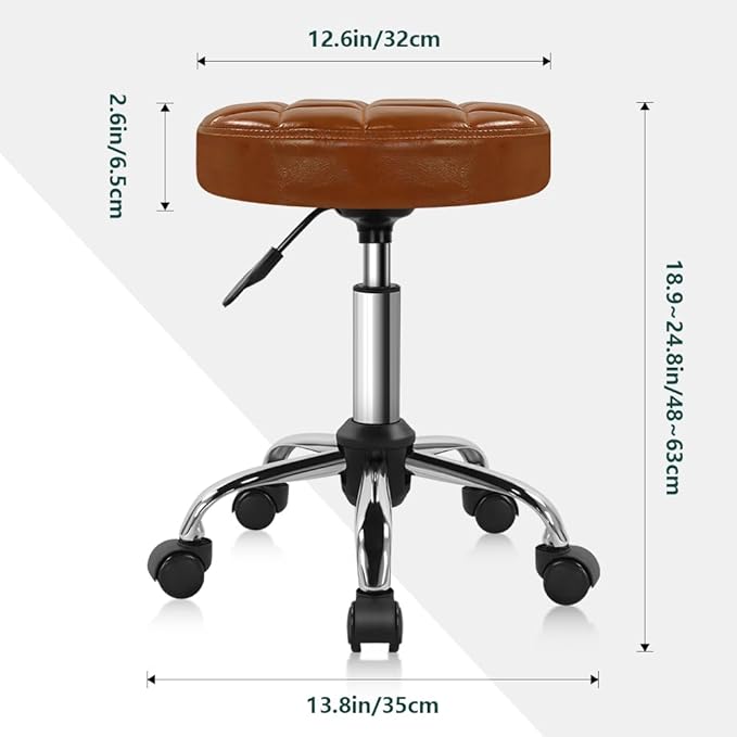 Classic Swivel Stool with Wheel for Salon Work Home SPA Shop Height-Adjustable and Cost-Effective Rolling Stool Chair Small (Brown)