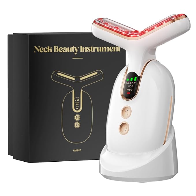Neck Face Massager, Multifunctional Facial Massager, Face Sculpting Tool for Skin Care with Vibration, Thermal (White Gold)