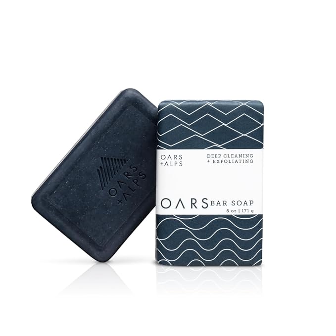Oars + Alps Blue Charcoal Exfoliating Men's Bar Soap, Dermatologist Tested and Made with Clean Ingredients, Travel Size, 1 Pack, 6 Oz