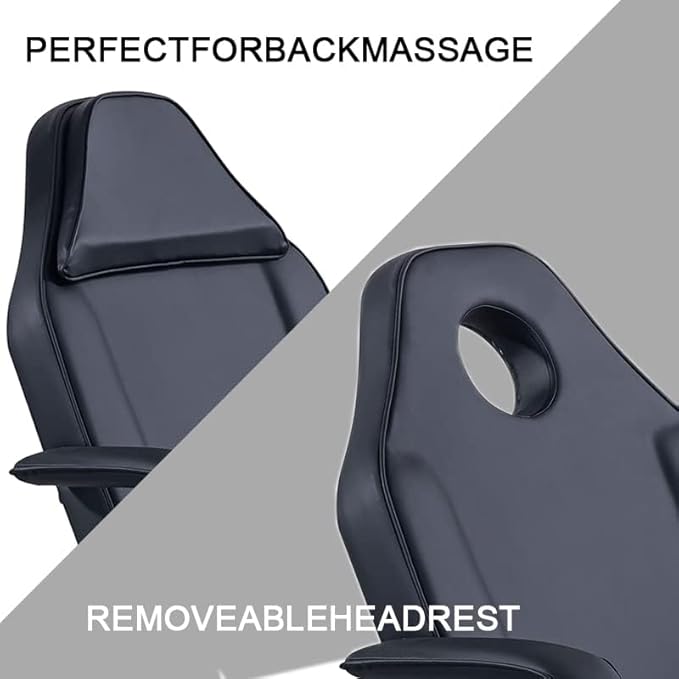 Tattoo Chair Massage Salon with Two Trays， Esthetician Bed with Hydraulic Stool,Multi-Purpose 3-Section Facial Bed Table, Adjustable Beauty Barber Spa Beauty Equipment Black