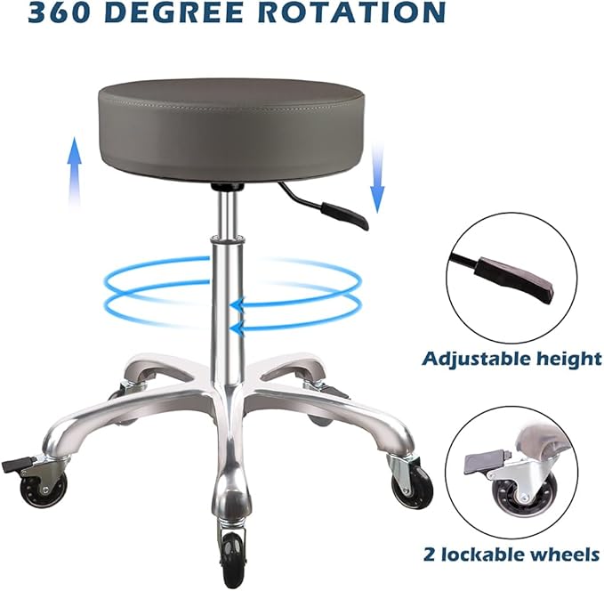 Rolling Stool with Wheels Adjustable Height，Heavy Duty Hydraulic Massage Stool with Super Thick Cushion for Massage Medical Tattoo Spa Guitar（Grey）