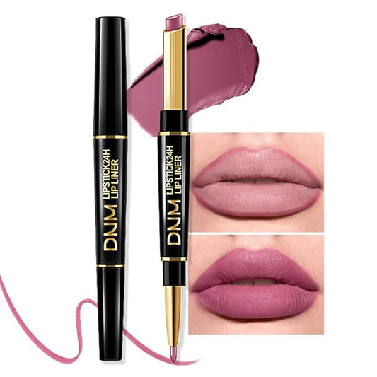 2-in-1Light Plum Rose Lip Liner & Lipstick Set Kit for Women, Matte Lips Kit with Lip Liner Lip Stains Long Lasting Waterproof 24 Hour Lipstick and Lip Liners Combo Lipliners Pencil Set 24