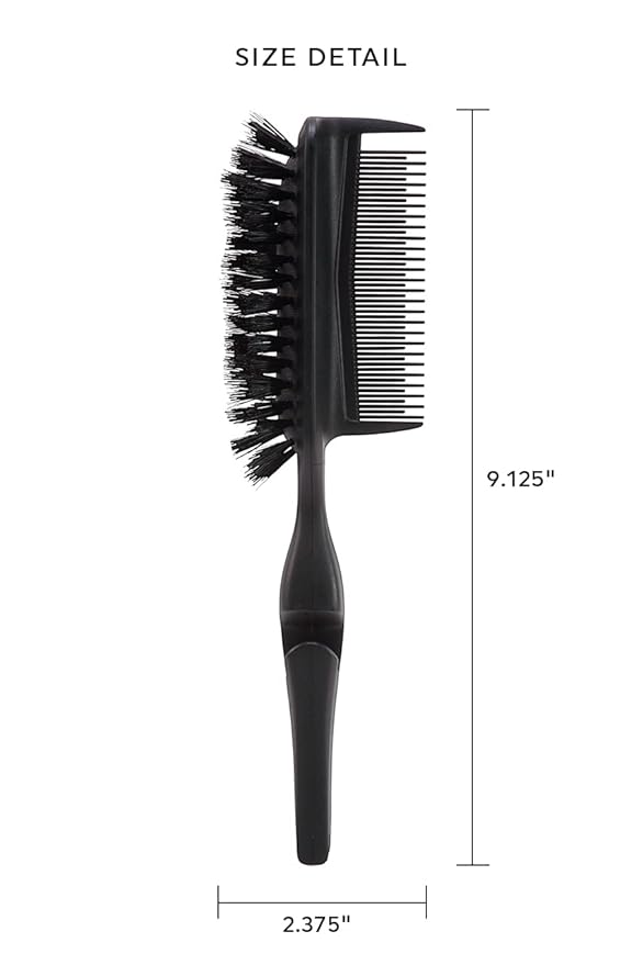 Cricket Static Free Ponytail Double-Sided Bristle Hair Brush - Smoothing, Teasing, and Volume – Anti-Static Brush for Frizz-Free Ponytails and Updos, Includes 3 Elastic Hair Ties