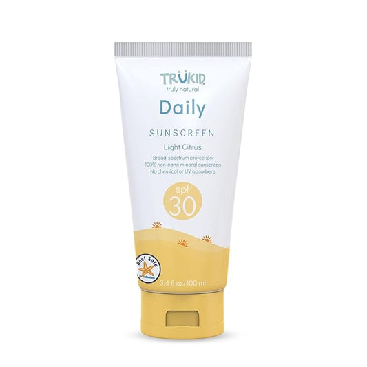 TruKid Daily SPF30 Face Sunscreen Citrus 3.4oz Baby Sunscreen, Natural Ingredients Kids Sunscreen, Reef-Friendly Travel Size Sun Screen, Beach Defense Sunscreen for Kids, Toddlers, Babies & Adults