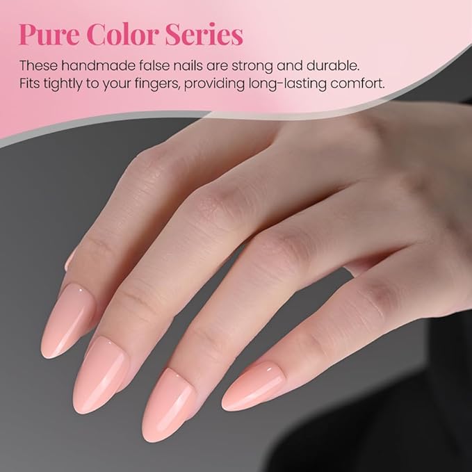 evpct Nude Pink Press on Nails Almond Short, Glossy Short Almond Fake Nails Kit for Women, Soft Gel Press On Nail with Nail Glue, 15 Sizes 30Pcs Reusable Stick on Acrylic Fake Nail Manicure Set, 04