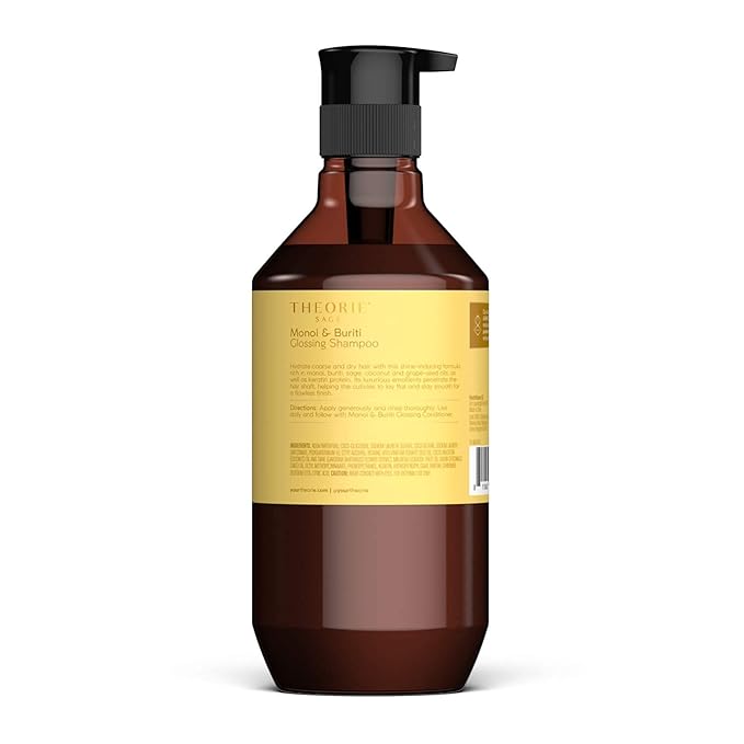 Theorie Monoi and Buriti Glossing Shampoo - Hydrate & Shine - Suited for Coarse and Dry Hair - Protects Color & Keratin Treated Hair, Pump Bottle 800mL