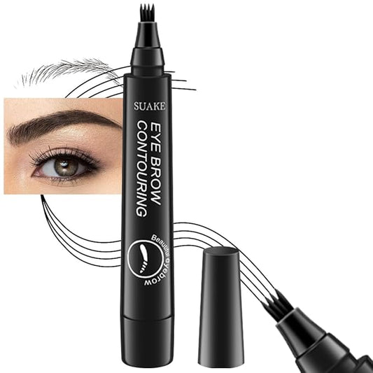 evpct 1Pcs Black Magic Microblading Eyebrow Contouring Pen Pencil, 4 Tipped Precise Brow Pen with Sponge Micro-Fork Tips Applicator, Create Natural Looking Brows Eyebrow Makeup Long Lasting