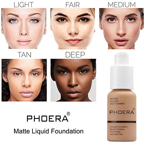 PHOERA Foundation, Flawless Soft Matte Liquid Foundation Makeup for Women.(108# Tan)