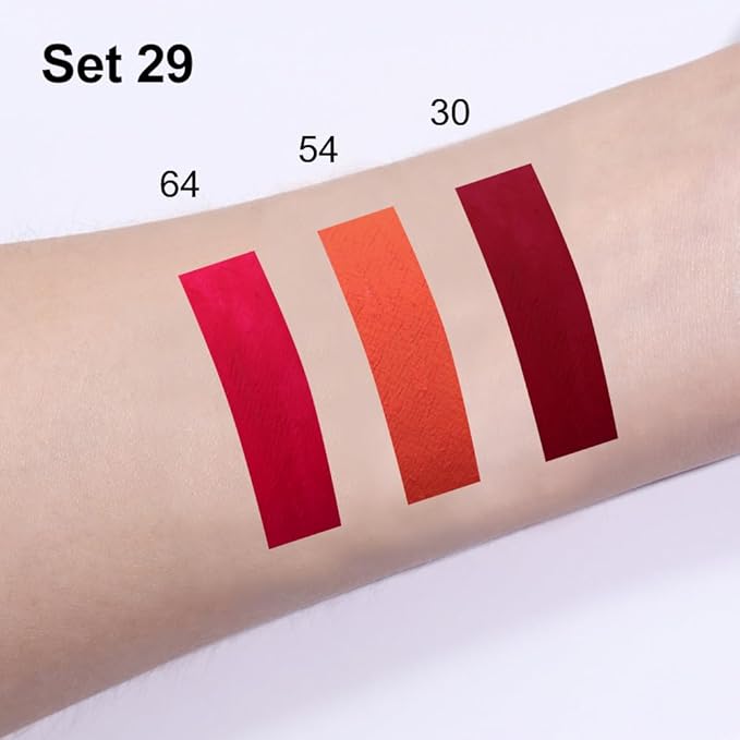 3Pcs 2 in 1 Dark Red Orange Red Fire Red Matte Lip Liner and Liquid Lipstick Stain Makeup Set for women, Long Lasting Smudge Proof Lip Tint Matte Finish Lip Gloss for All-Day Color Hold, Set29