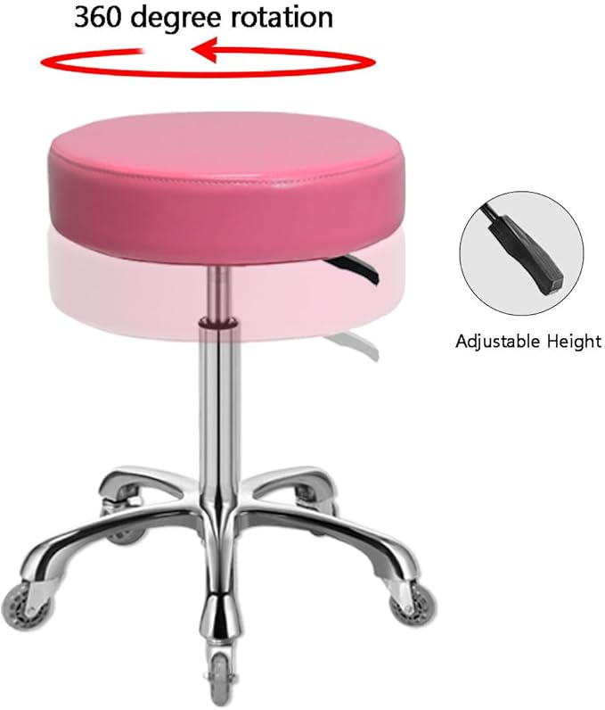 Rolling Stool with Wheels, Heavy Duty 400 lbs Stool for Shop Guitar Lab Tattoo Workbench Medical, Adjustable Swivel Chair (Pink)