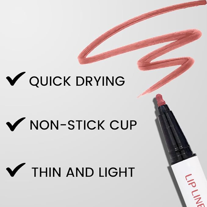 Kaely 2Pcs Mocha Beige Longwear Liquid Lip Liner Waterproof, 24 Hour Long Lasting Lip Liner Stain Marker Pen, 2-in-1 Matte Semi Permanent Lipliner & Lipstick, Vegan & Cruelty-Free, 03+07