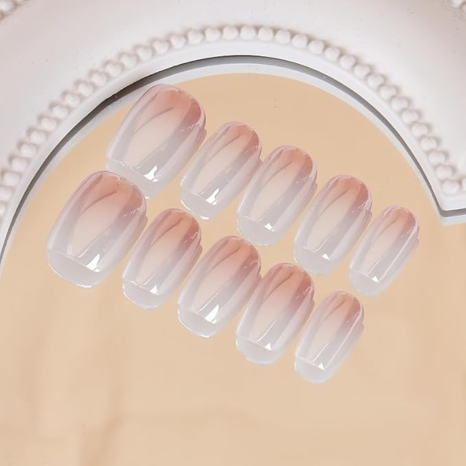 Ombre Square Press on Nails Short Fake Nails Chrome Acrylic Nails Glossy Gradation False Nails Gel Glue on Nails Stick on Nails for Women Girls Manicure 24 Pcs
