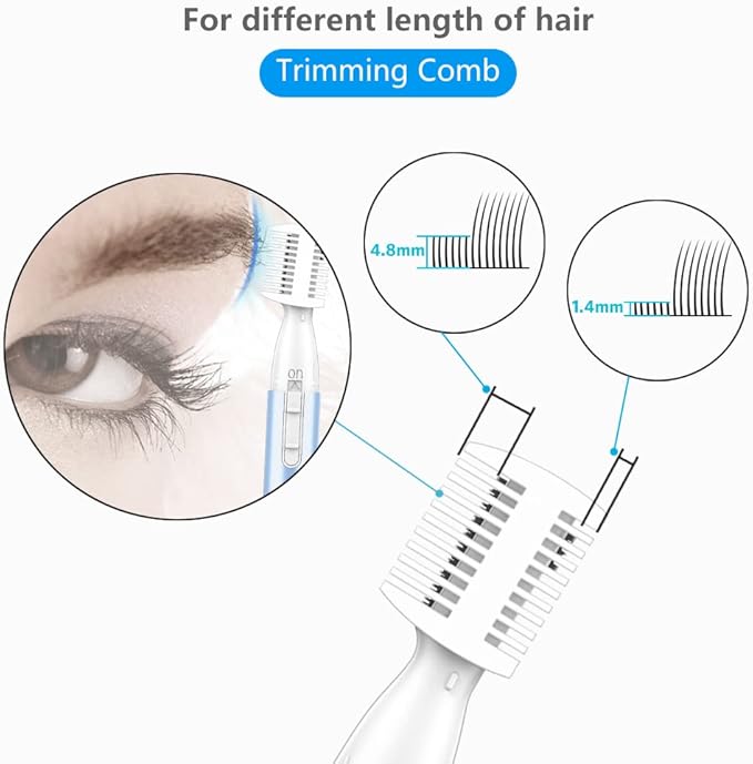 Eyebrow Trimmer, Precision Electric Eyebrow Razor for Women Battery-Operated Facial Hair Remover with Comb No Pulling Sensation Painless for Face Chin Neck, Upper-Lip, Peach-Fuzz