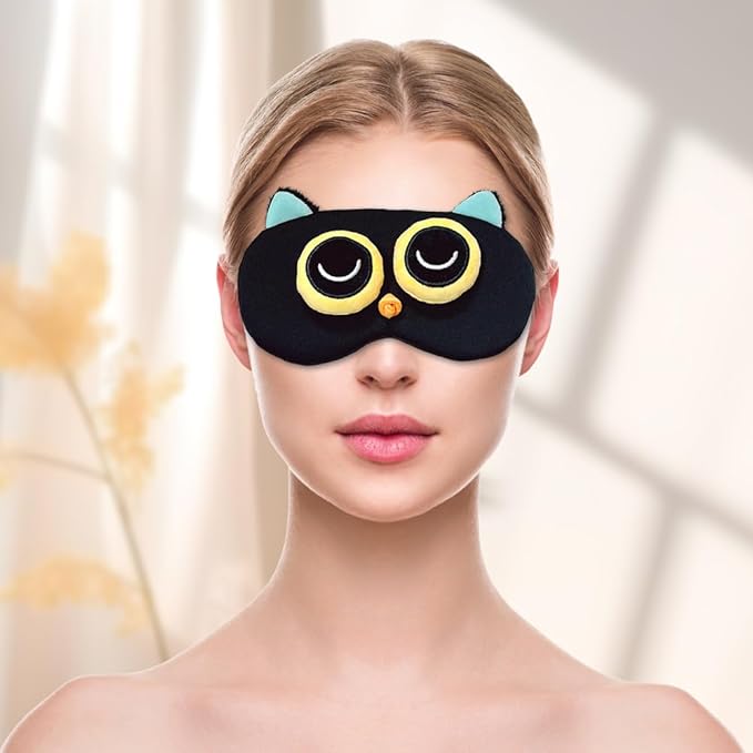 PERFECTSIGHT Owl Sleep Eye Masks, Cute Plush Sleep Eye Cover Lightweight Adjustable Eyeshade Faux Fur Mask Cover for Women Men Sleep Travel Nap