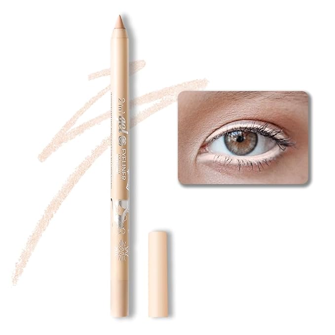 Kaely Beige White Eyeliner Pencil for Waterline, Sharpenable Multi-Use Peach Nude Gel Eyeliner, Eye Liner Waterproof Smudge proof, Smooth Eye Makeup Liners, delineador de ojos contra el agua, 03