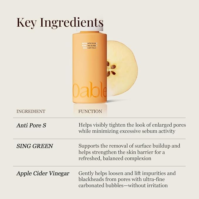 Authentic Elixir Purifying Bubble Wash-Off Pack (95 ml / 3.2 fl.oz) | Apple Cider Vinegar Bubble Mask for Gentle Pore, Skin Barrier Care, Oil Control, Korean Skincare