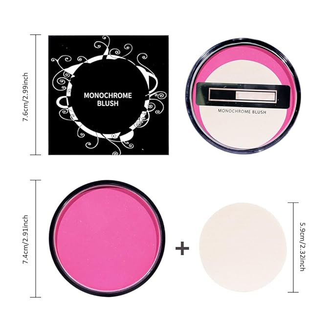 Natural Single Matte for Face Cheeks Blush with Makeup Powder Puff, Watermelon Pink Monochrome Blush Cream Powder Makeup Palette Blushes Long-lasting Blendable Foundation for Women Every Day 06