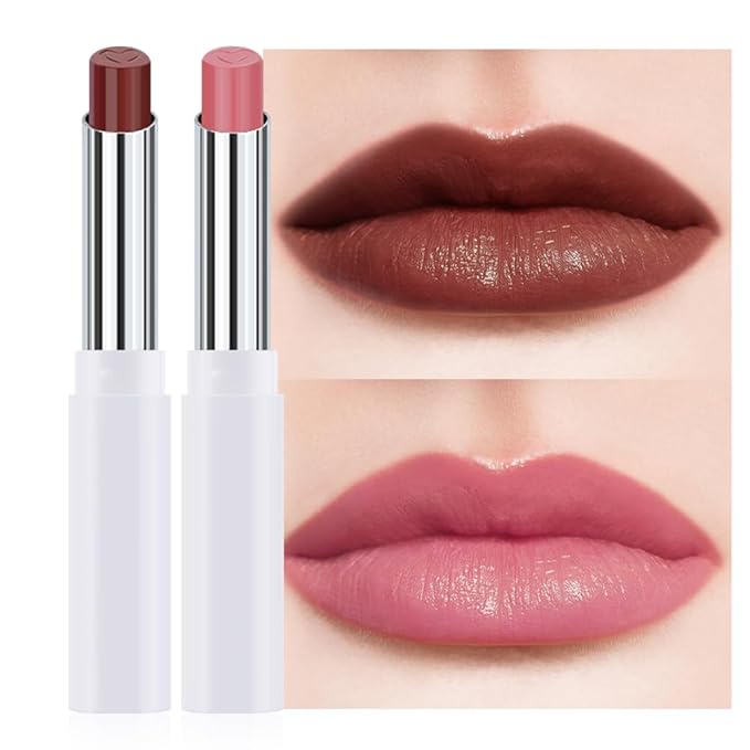 2Pcs Tinted Lip Balm Moisturizing Lipstick – Waterproof Hydrating Matte Lip Balm for Women, Creamy Natural Color Stain for Dry Lips, Soft Matte Finish (#5 Deep Cherry Brown & #08 Alluring Pink)