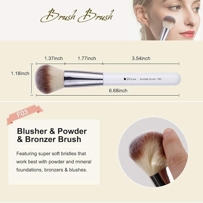 DUcare Makeup Brushes 3Pcs Foundation Contour Bronzer Brush,Concealer Brush,Blusher Powder Brush, Face Kabuki Travel Buffing Stippling Liquid Blending Makeup brush set White