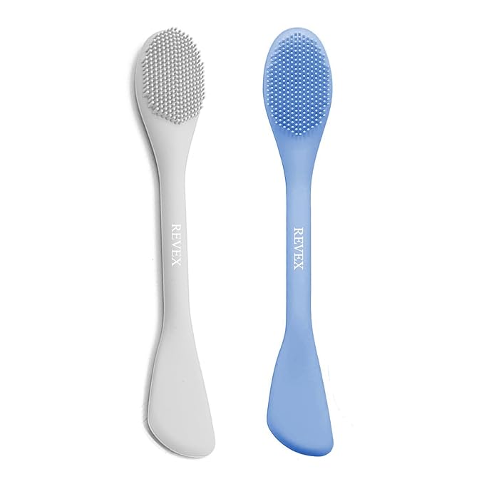 REVEX Pore Cleaning Brush,Face Scrubber,Lymphatic Drainage Massager,Silicone Face Mask Applicator,Mask Applicator Tool for Facial Mud,Contour Face Brush for Lymphatic Drainage. (Sky Blue+Gray)