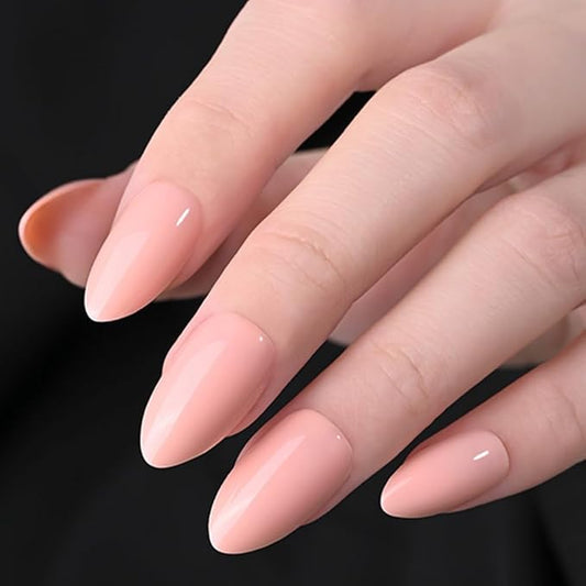 evpct Nude Pink Press on Nails Almond Short, Glossy Short Almond Fake Nails Kit for Women, Soft Gel Press On Nail with Nail Glue, 15 Sizes 30Pcs Reusable Stick on Acrylic Fake Nail Manicure Set, 04