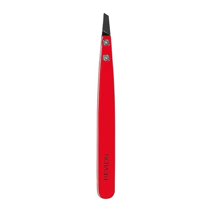 Revlon Ceramic Slanted Tip Tweezers, Precision For Eyebrow Shaping and Fine Hair Removal, Stainless Steel Body, Red, 1 Count