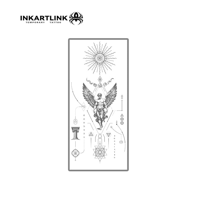 INKARTLINK Semi Permanent Tattoo, creative party geometric tattoo, exquisite realistic design, fun tattoo experience, cruelty-free, non-reflective, waterproof (Sun Angel)