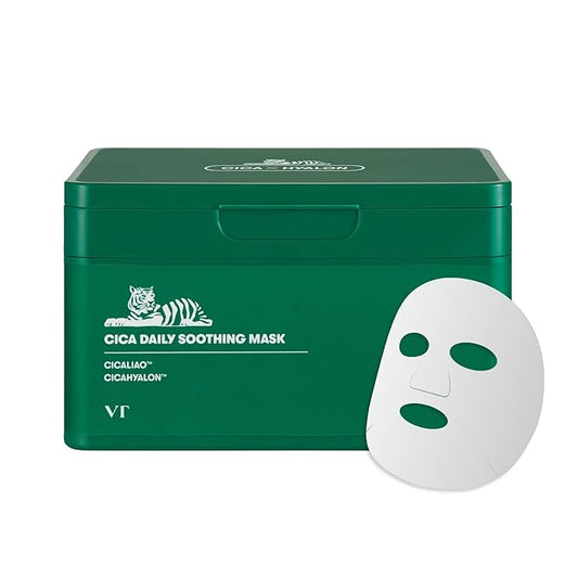 VT COSMETICS CICA Daily Soothing Mask 30 Sheets, Centella Asiatica & Hyaluronic Acid for Moisturizing & Hydrating, Instant Calm & Glow, Skin Softening Facial Mask, Korean Face Mask