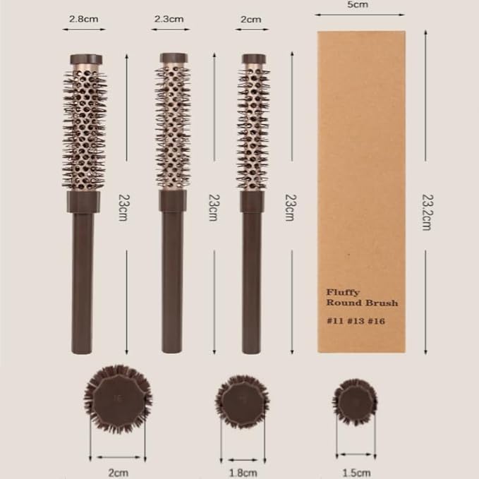 3 Pcs Small Round Brush Set for Blow Drying, 0.78/0.70/0.59 Inch Blowout Roller Hairbrush with Soft Nylon Bristles for Volume, Styling, Bangs, Roots, Curling, Short, Wavy, Thin Hair on Men & Women