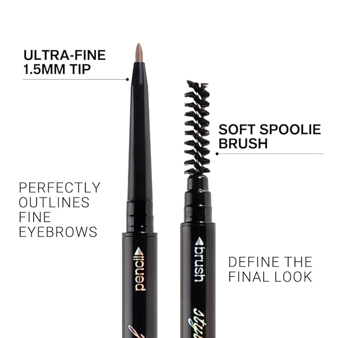 Thin Eyebrow Pencils for Women - 5 Pack Waterproof Micro Dual-Ended Ultra-Fine Tip Brow Pen & Spoolie Brush, Formula for Natural Hair Strokes, Filling, Shaping - Dark Brown