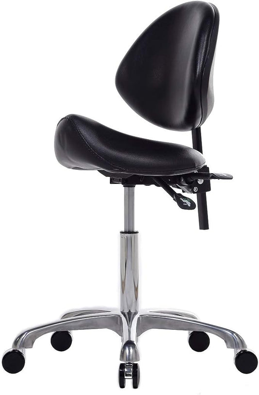 Hydraulic Saddle Rolling Adjustable, Heavy-Duty (350 lbs) Stool Chair for Beauty Salon Massage Dental Clinic Office(With Backrest,Black)