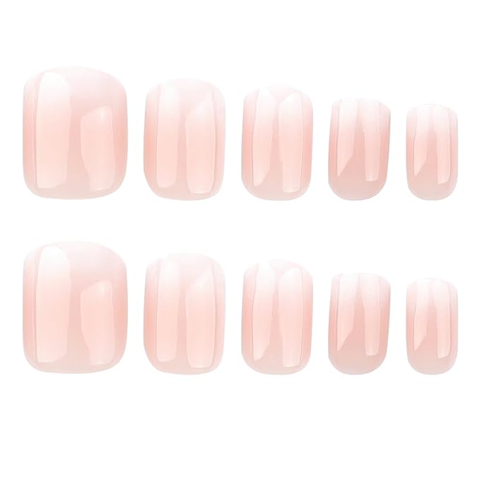 Square Press on Nails Short Fake Nails Nude False Nails with Gradient Design Ombre Acrylic Nails Full Cover Artificial Nails Glossy Cute Glue on Nails Stick on Nails for Women Manicure 24Pcs