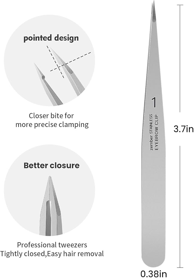 Pointed Tweezers for women Facial hair, Precision Tweezers for Eyebrows, Chin Hair，Ingrown Hair, Splinters, Glass Removal（Silver）