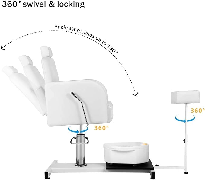 Pedicure Chair with Massage Foot Bath for Nail Tech and Foot Bath, Pedicure Chair 360 ° Rotation Height Adjustable Pedicure Unit Station (450whitekou)
