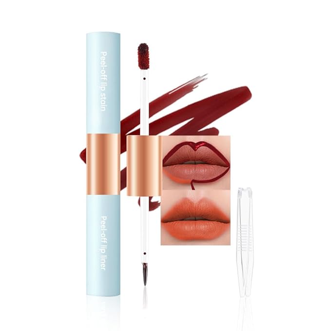 Matte Lip Stain Peel Off Lip Gloss& Lip Liner 2-in-1: One end defines lips with precision liner, the other peels off to reveal long-lasting, waterproof, smudge-proof, transfer-proof matte color.2#