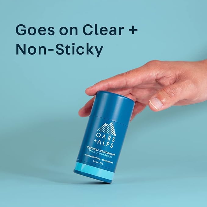 Oars + Alps Deodorant for Men & Women, Aluminum Free Deodorant for Men, Dermatologist Tested, Clean Ingredients, Non Toxic, Vegan, Long Lasting, Odor Protection, Fresh Ocean Splash, 2pk, 2.6oz