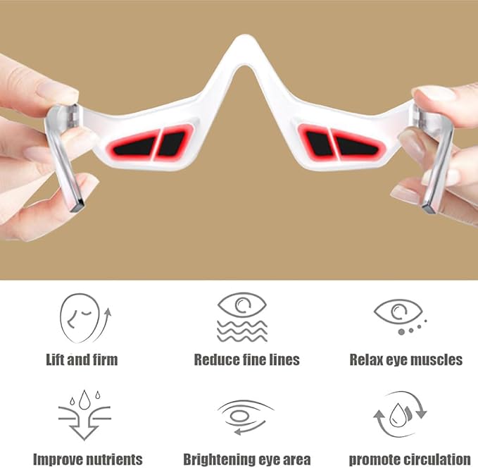 Under Eye Red Light Therapy Glasses Micro Vibration Eyelift Device Red Light Therapy for Relieve undereye Bags Fatigue Dark Circles Wrinkles Puffiness for Women and Men