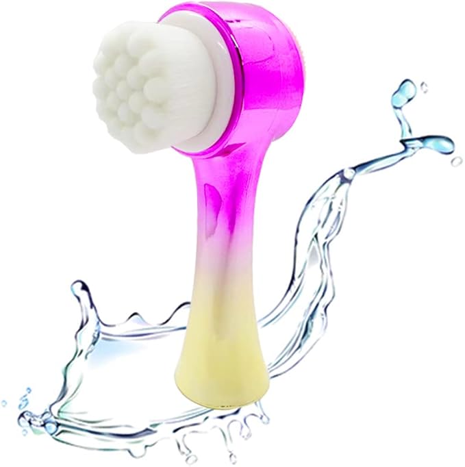 Facial Cleansing Brush 2 in 1Double-Sided Facial Cleaning Brush with Soft Bristles for Deep Pore Exfoliation, Wash Makeup, Massaging (Gold)