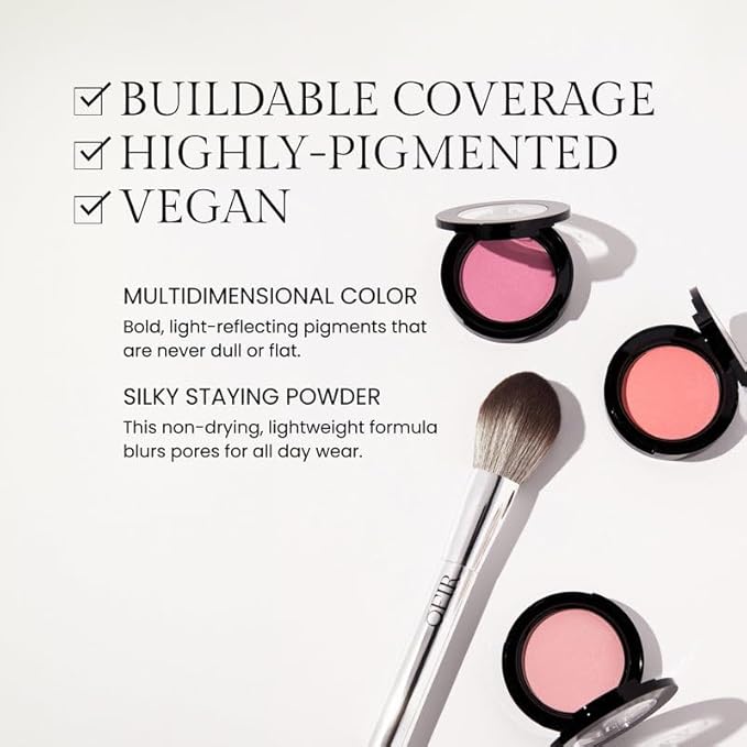 OFIR Elation Powder Blush for Cheeks | Buildable Pigment Adds Radiant Tone | Blurring Powder Softens Lines | Lightweight Texture for Lasting Glow | Almond Fruit - Rosy Taupe Shade 0.13 Oz