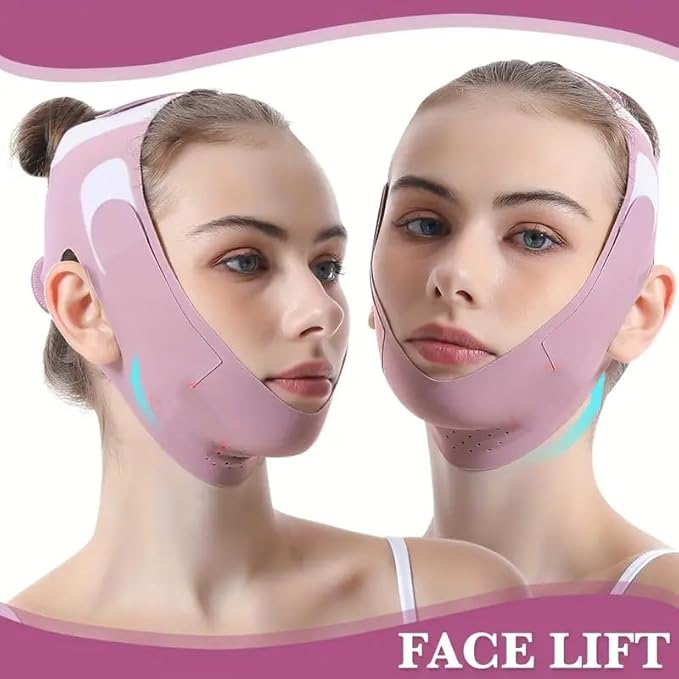 Face Slimming Mask, Breathable Mesh Design，V Line Face Lifting Strap and V Line Face Shaping Belt - Chin and Cheek Lifting Bandage for V Face Lift - Sleeping Mask Strap for Women - pink