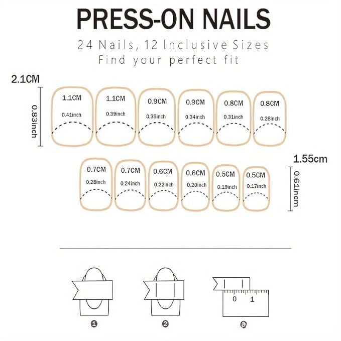 Square Medium French Flower Acrylic Glitter False Nails Kit - 24 Pcs with Designs, Gradation, Press Ons, Glue & Stick Ons