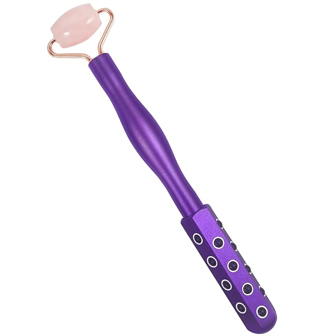 2 in 1 Face Roller for Women, Dual Ended Face Massager Tool with Germanium Stone & Jade Roller, Facial Roller for Skin Care, Lymphatic Drainage, Uplifting Face | 360° Contouring, 7.6" Portable