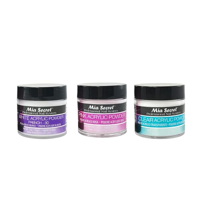 Mia Secret Acrylic Powder 1 oz x 3 (White, Pink, Clear) color acrylic powder for nails mia secret, mia secret professional acrylic nail system clear acrylic powder