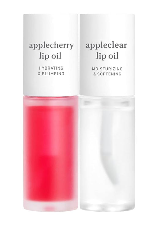 NOONI Vegan Lip Oil Bundle - Applecherry & Appleclear | Lip Stain, Long Lasting, Moisturizing, Plumping, Korean Lip Tint