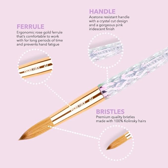 Kiara Sky Crystal Acrylic Kolinsky Nail Brush (Clear, #14)