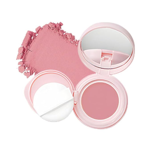 Powder Matte Blush Cheeks Face Makeup for Women With Mirror and Powder Puff Monochrome Blushes Lightweight,Smooth,Blendable,Fade and Transfer-Resistant Baked Blush,Effortless Matte Natural Finish