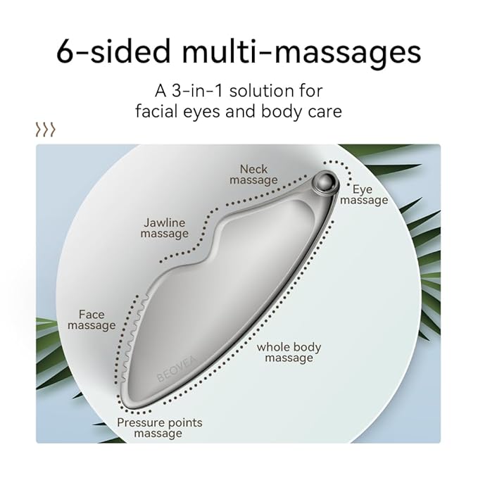 Gua Sha Facial Tools - Guasha Tool for Face and Body, Premium Metal Scraping Massage Tool for Lymphatic Drainage, Skin Rejuvenation, and Relaxation