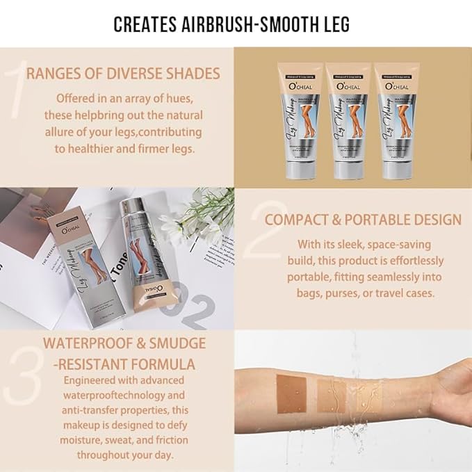 O’CHEAL Waterproof Leg Makeup Cream, No Transfer Tattoo Cover Up&Scar Concealer, Long Lasting Body Foundation for Flawless Skin, Leg Varicose Vein Cover Up, Suitable All Skin Tones (Light Brown)
