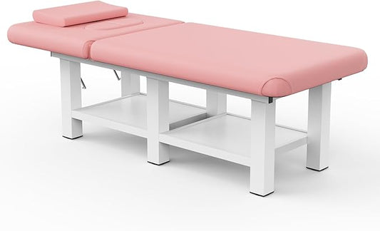 pouseayar Stationary Massage Table, 75”L 31.5''W Heavy Duty Esthetician Bed, 800LBS Metal Frame PU Leather Physical Therapy Table Spa Lash Bed Professional Equipment (Pink)