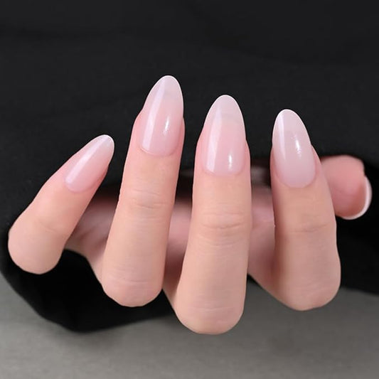 evpct Press on Nails Almond Short, Nude Pink Glitter Shimmer Shiny Short Almond Fake Nails for Women Gift, Soft Gel Press Glue On Nails with Nail Glue, 30Pcs Reusable Acrylic Fake Nail Manicure Kit